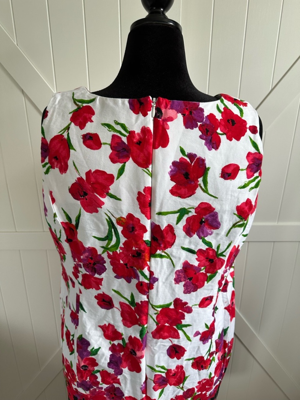 Chaps Floral Sheath Dress 18W White Red Sleeveless Stretch Plus Size Cottagecore - Picture 4 of 6